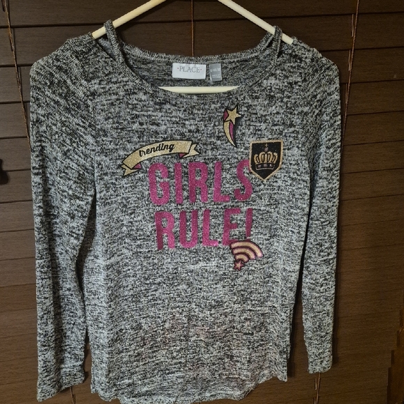 The Children's Place Gray and Pink Girls Rule Long Sleeve Tee - Picture 1 of 5